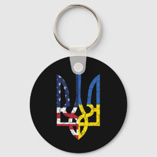 Ukrainian American Flag Symbol Love Support Us Ukr Keychain