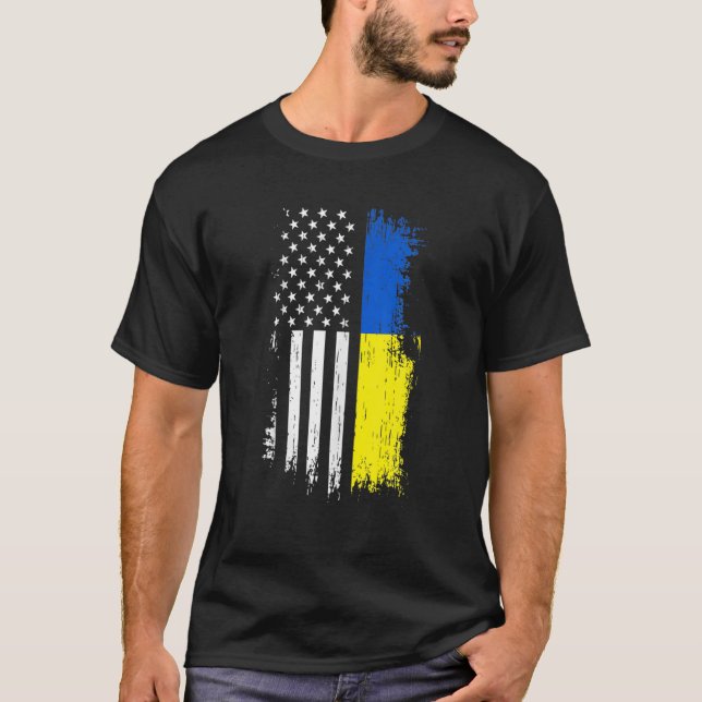 Ukrainian American Flag T Pride Ukraine USA T-Shirt (Front)
