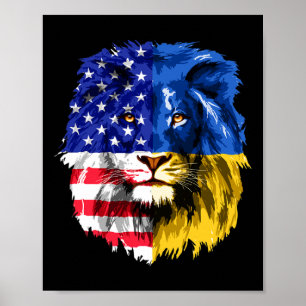 Ukrainian American Flag Ukraine Lion Face Usa Ukra Poster