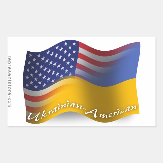 Ukrainian-American Waving Flag Sticker (Front)