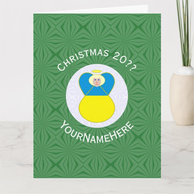 Ukrainian Angel Christmas Flag Personalized Card (Front)