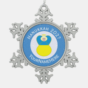 Ukrainian Angel Hanukkah Flag Personalized Text  Snowflake Pewter Christmas Ornament
