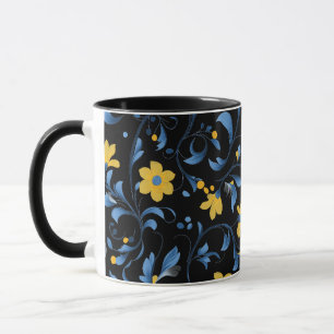 Ukrainian art motifs blue and yellow mug