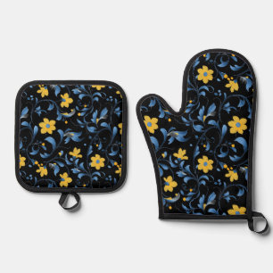 Ukrainian art motifs  oven mitt & pot holder set