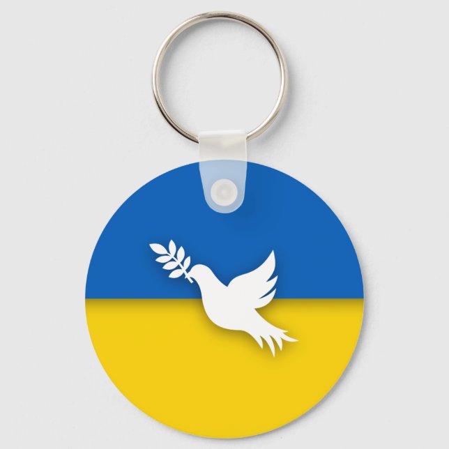 Ukrainian Bicolor flag, Dove of peace Keychain (Front)