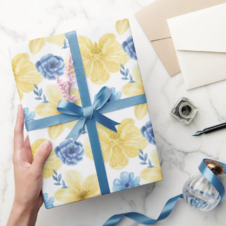 Ukrainian blue/yellow floral pattern. Ukraine Wrapping Paper