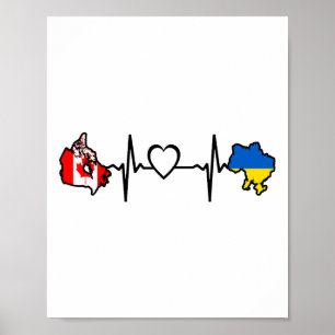 Ukrainian Canadian Flag - Ukraine Canada Heartbeat Poster