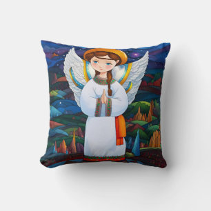 Ukrainian Christmas Angel Throw Pillow