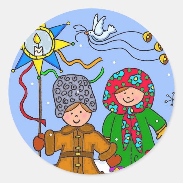 Ukrainian Christmas Carollers Classic Round Sticker (Front)