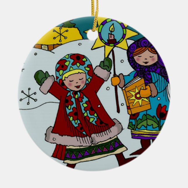 Ukrainian Christmas Star Ceramic Ornament (Front)