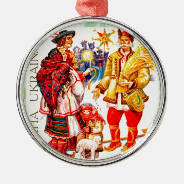 Ukrainian Christmas Star & Didukh Metal Ornament (Front)