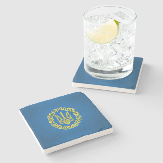 Ukrainian coat of arms stone coaster (Side)