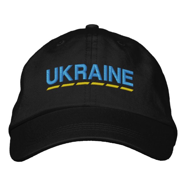 UKRAINIAN Colours Blue and Yellow on Black Embroidered Hat (Front)