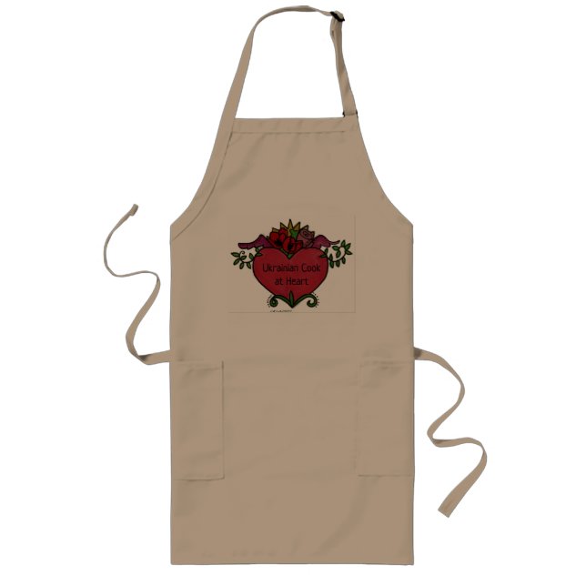 Ukrainian Cook at Poppy Flowers Heart Long Apron (Front)