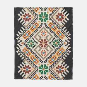 Ukrainian Cross-Stitch: Ethnic Handmade Pattern. Fleece Blanket