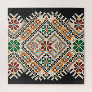 Ukrainian Cross-Stitch: Ethnic Handmade Pattern. Jigsaw Puzzle