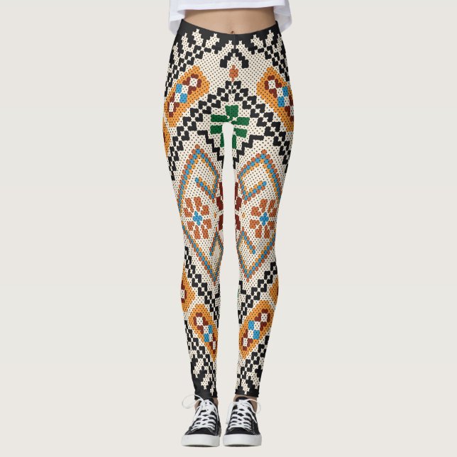 Ukrainian Cross-Stitch: Ethnic Handmade Pattern. Leggings (Front)