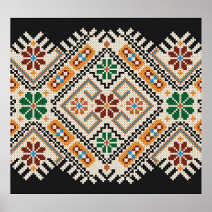 Ukrainian Cross-Stitch: Ethnic Handmade Pattern. Poster