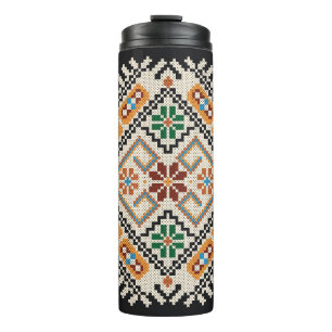 Ukrainian Cross-Stitch: Ethnic Handmade Pattern. Thermal Tumbler