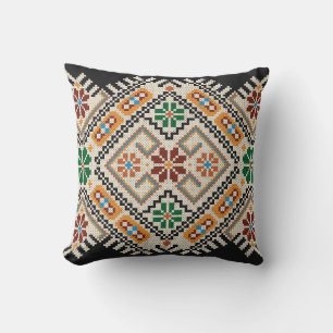 Ukrainian Cross-Stitch: Ethnic Handmade Pattern. Throw Pillow