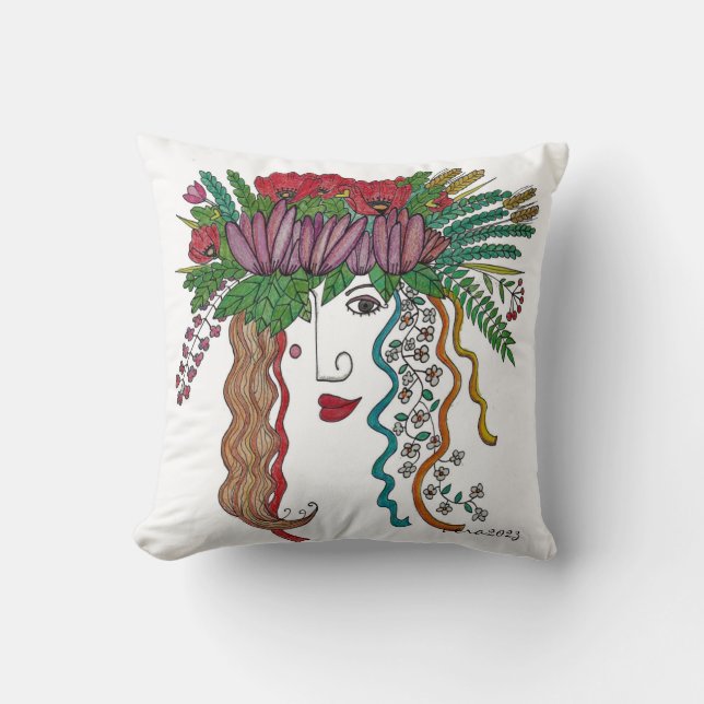 Ukrainian Diva Folk Art Throw Pillow (Front)