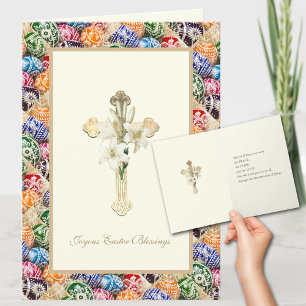Ukrainian Easter Eggs Cross with Lily Pascha  Card