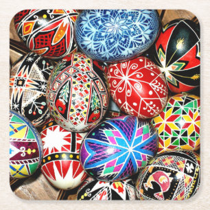 Ukrainian Easter Eggs, decorative, Square Paper Coaster