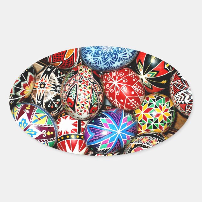 Ukrainian Easter Eggs Oval Sticker (Front)