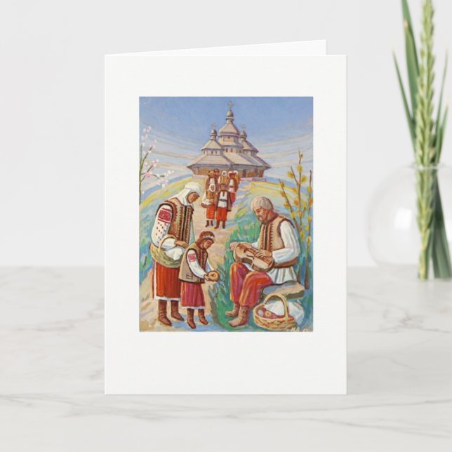 Ukrainian Easter Kobzar & Church Card (Front)