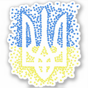 Ukrainian emblem trident tryzub scattering hearts