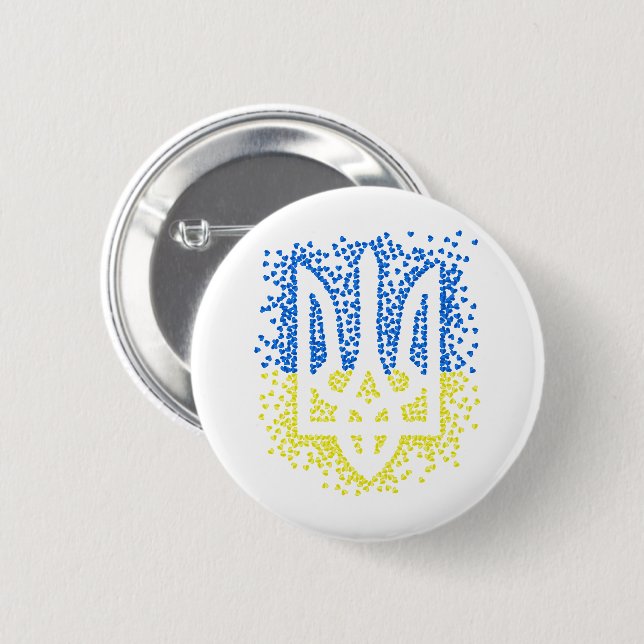 Ukrainian emblem trident tryzub scattering hearts 2 inch round button (Front & Back)