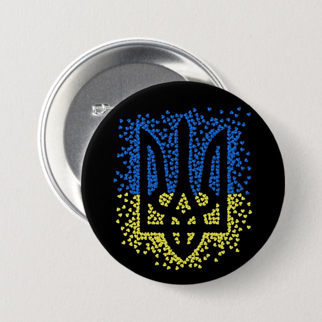 Ukrainian emblem trident tryzub scattering hearts 3 inch round button (Front & Back)