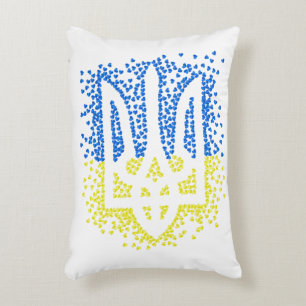 Ukrainian emblem trident tryzub scattering hearts accent pillow