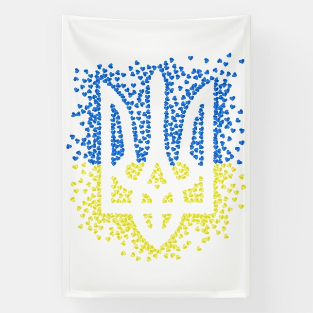 Ukrainian emblem trident tryzub scattering hearts banner (Vertical)
