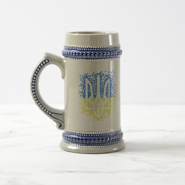 Ukrainian emblem trident tryzub scattering hearts beer stein (Left)