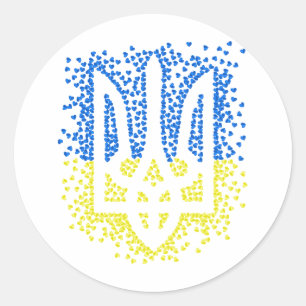 Ukrainian emblem trident tryzub scattering hearts classic round sticker