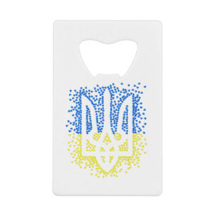 Ukrainian emblem trident tryzub scattering hearts credit card bottle opener