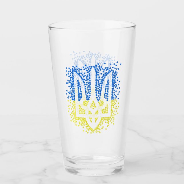 Ukrainian emblem trident tryzub scattering hearts glass (Front)