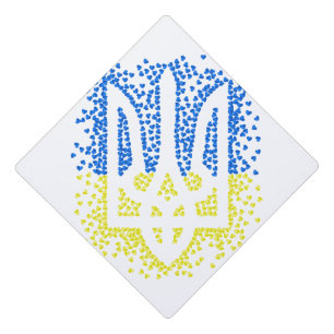 Ukrainian emblem trident tryzub scattering hearts graduation cap topper