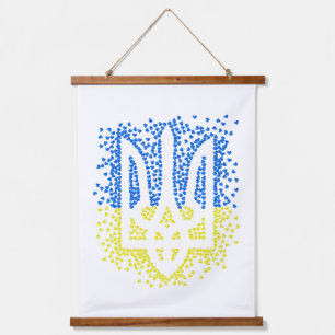 Ukrainian emblem trident tryzub scattering hearts hanging tapestry