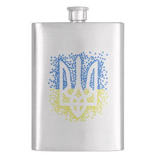 Ukrainian emblem trident tryzub scattering hearts hip flask
