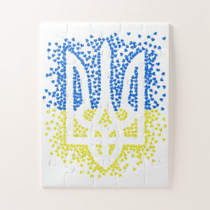 Ukrainian emblem trident tryzub scattering hearts jigsaw puzzle