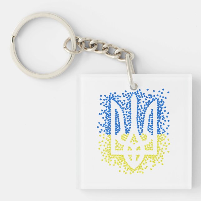 Ukrainian emblem trident tryzub scattering hearts keychain (Front)