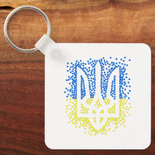 Ukrainian emblem trident tryzub scattering hearts keychain