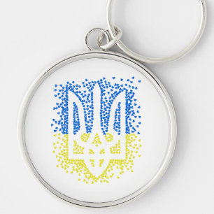 Ukrainian emblem trident tryzub scattering hearts keychain
