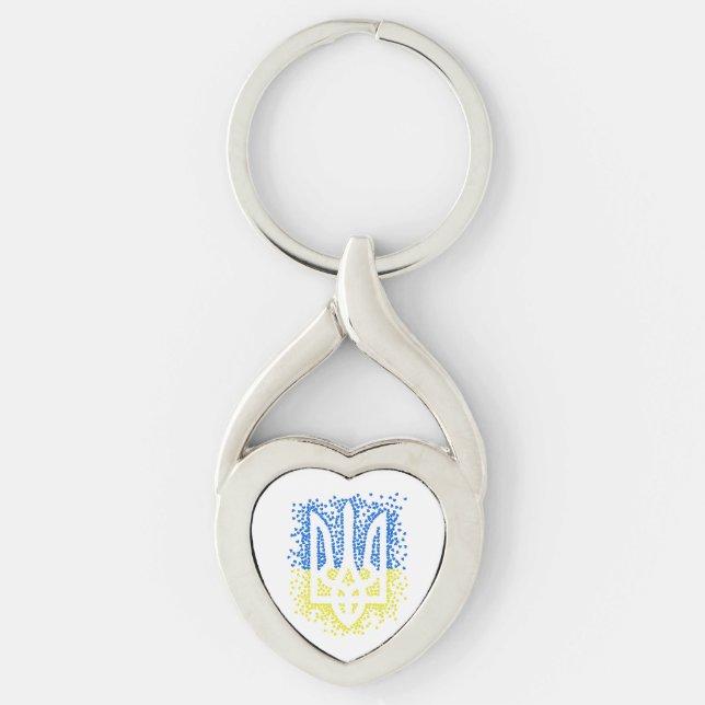 Ukrainian emblem trident tryzub scattering hearts keychain (Front)