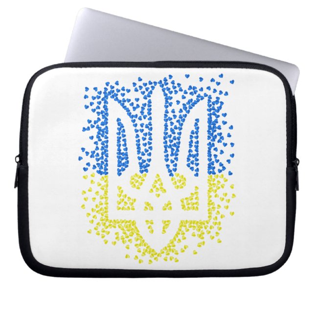 Ukrainian emblem trident tryzub scattering hearts laptop sleeve (Front)