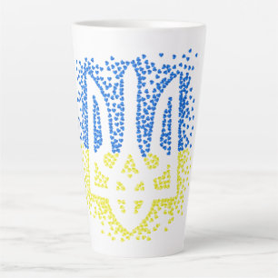Ukrainian emblem trident tryzub scattering hearts latte mug