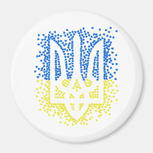 Ukrainian emblem trident tryzub scattering hearts magnet