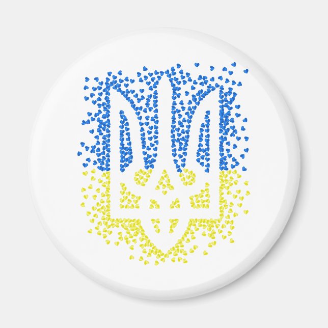Ukrainian emblem trident tryzub scattering hearts magnet (Front)